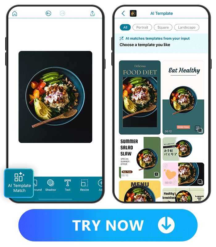 collage of AI Template Match UI and the generated ad templates of Promeo